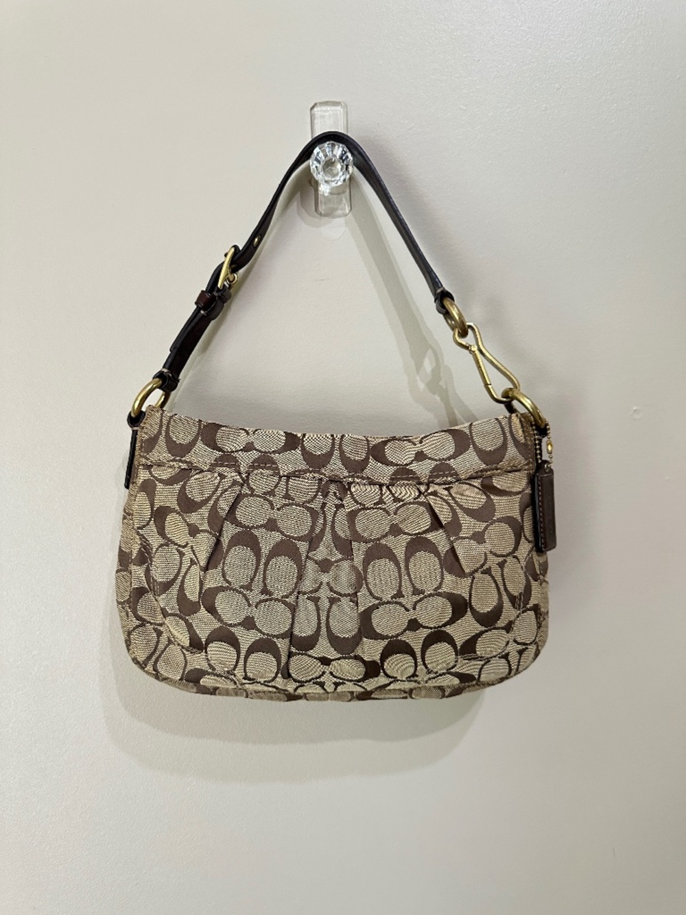 Vintage Coach Signature Jacquard Hobo Bag Y2K Beige Brown Shoulder Purse 12918